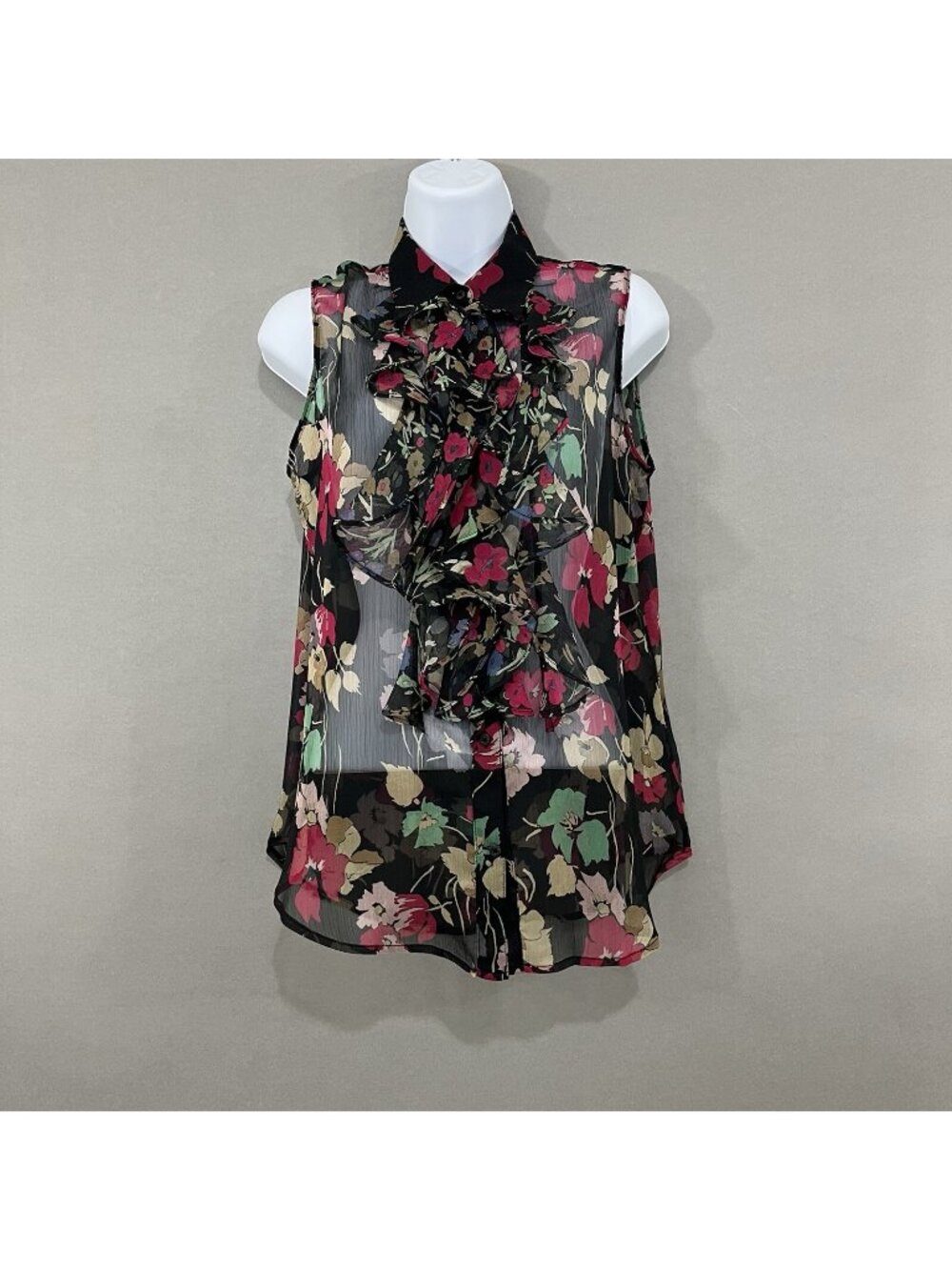 Lauren Ralph Lauren Black Floral Button Sleeveless Blouse